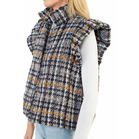 NEW THML plaid tweed collared vest in blue - Picture 5 of 6